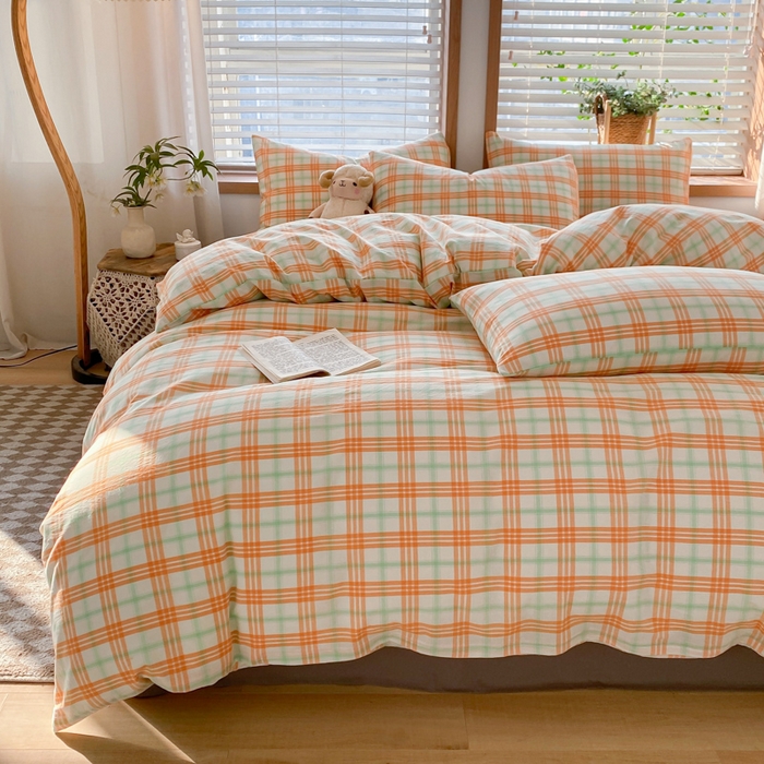 91家纺网 家纺一手货源 找家纺 木子家纺 2025新款简约日式40支全棉色织水洗棉四件套 梵希-桔