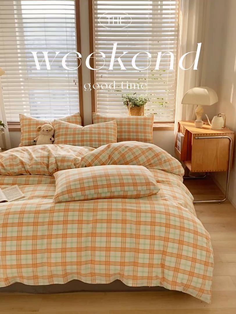 91家纺网 家纺一手货源 找家纺 木子家纺 2025新款简约日式40支全棉色织水洗棉四件套 梵希-桔