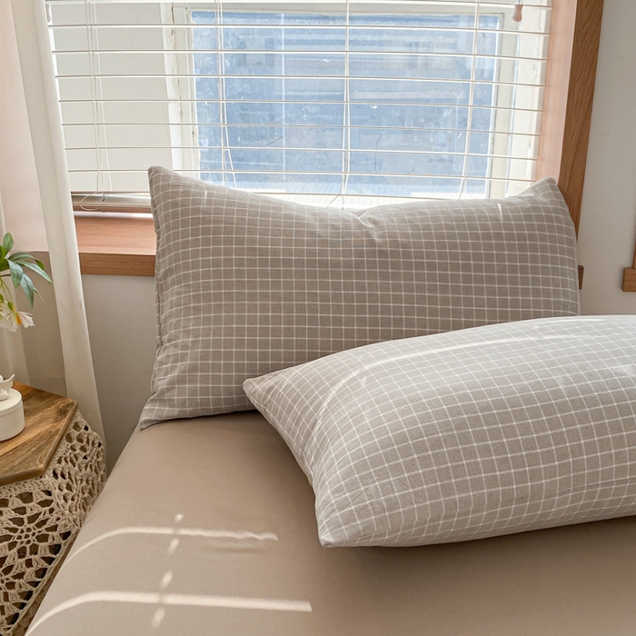 91家纺网 家纺一手货源 找家纺 木子家纺 2025新款简约日式40支全棉色织水洗棉四件套 罗恩-灰