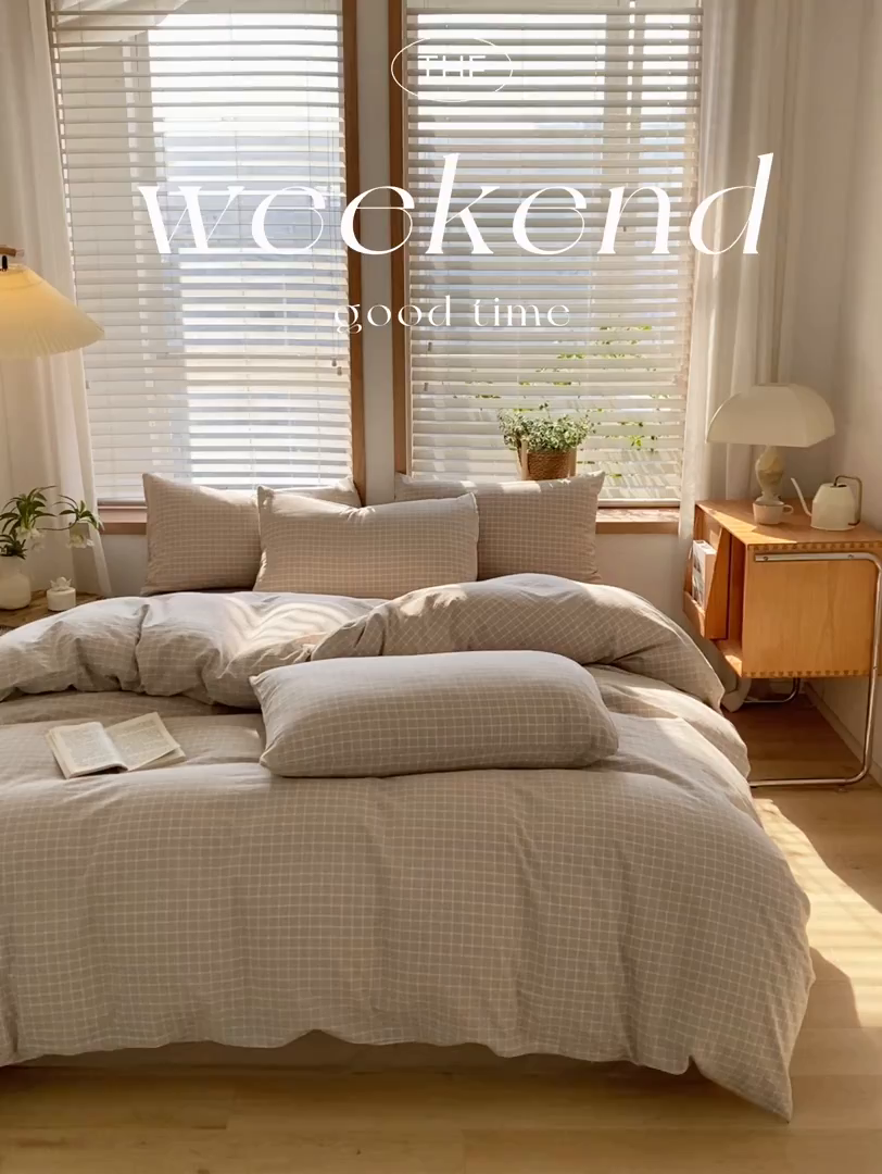 91家纺网 家纺一手货源 找家纺 木子家纺 2025新款简约日式40支全棉色织水洗棉四件套 罗恩-灰