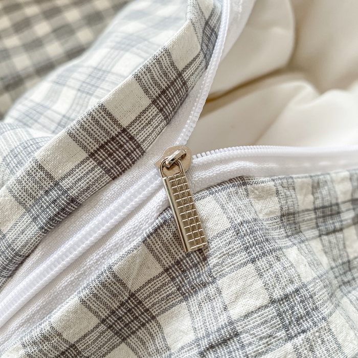 91家纺网 家纺一手货源 找家纺 木子家纺 2025新款简约日式40支全棉色织水洗棉四件套 未央-灰