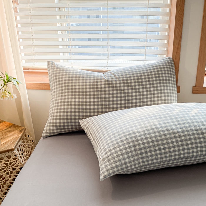 91家纺网 家纺一手货源 找家纺 木子家纺 2025新款简约日式40支全棉色织水洗棉四件套 未央-灰