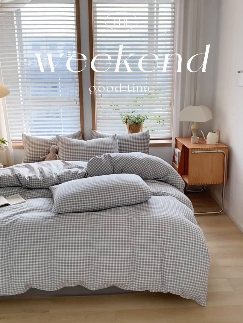 91家纺网 家纺一手货源 找家纺 木子家纺 2025新款简约日式40支全棉色织水洗棉四件套 未央-灰