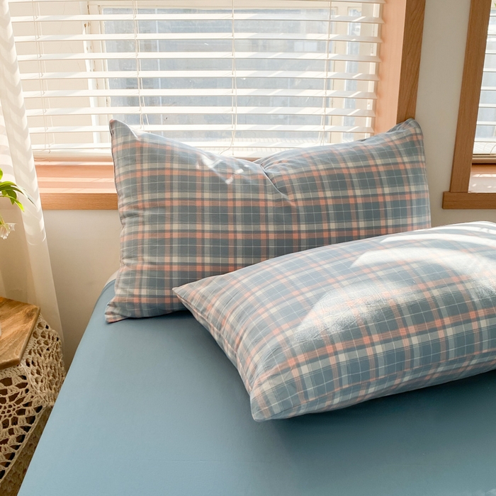 91家纺网 家纺一手货源 找家纺 木子家纺 2025新款简约日式40支全棉色织水洗棉四件套 印象-蓝