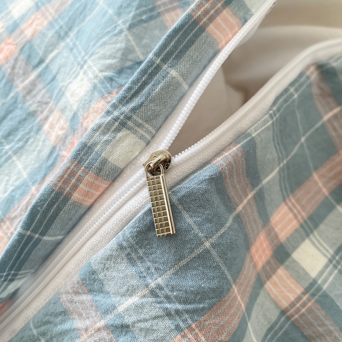 91家纺网 家纺一手货源 找家纺 木子家纺 2025新款简约日式40支全棉色织水洗棉四件套 印象-蓝