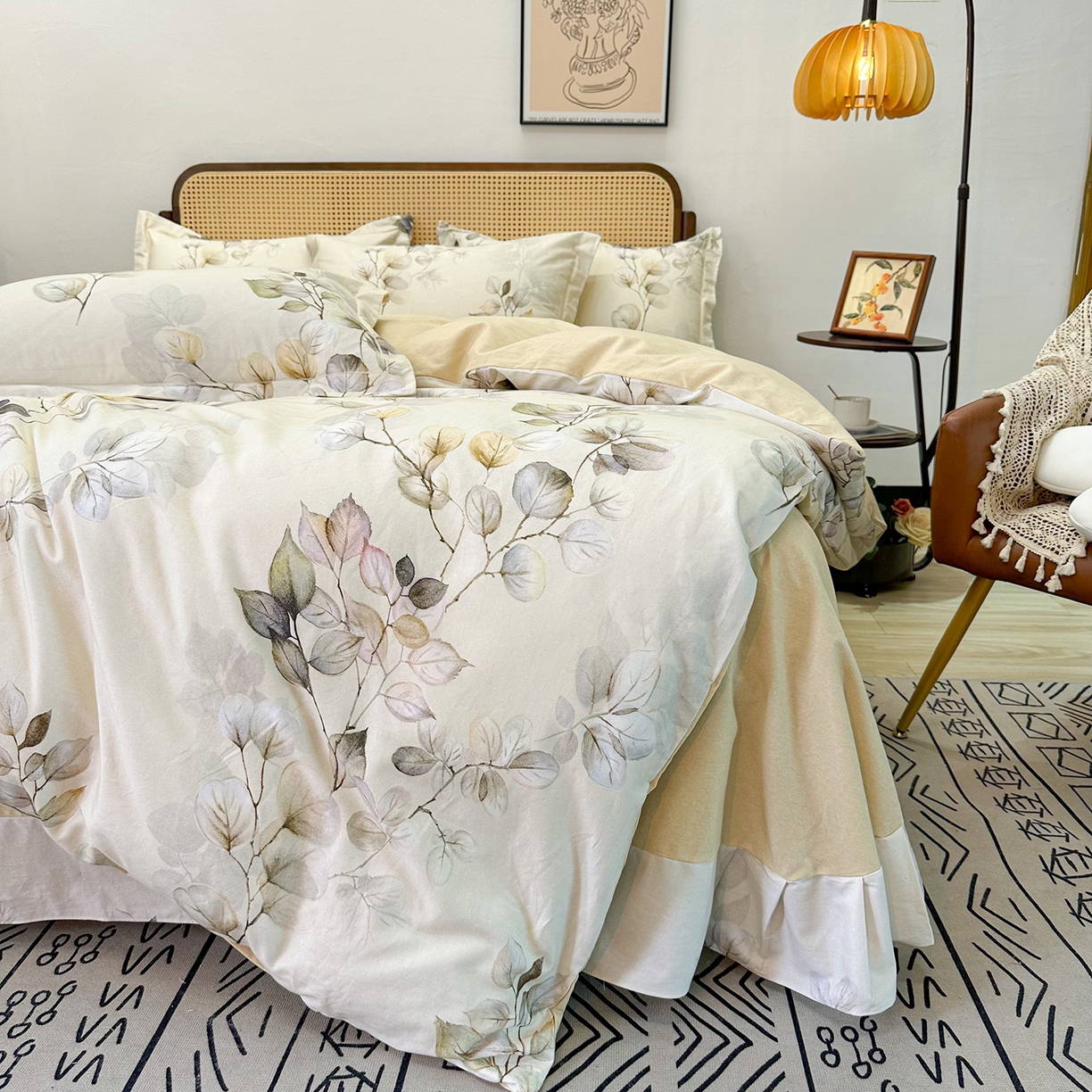 91家纺网 家纺一手货源 找家纺 橙艺家居 2025新款秋冬全棉纯棉磨毛四件套 舒蔓枝