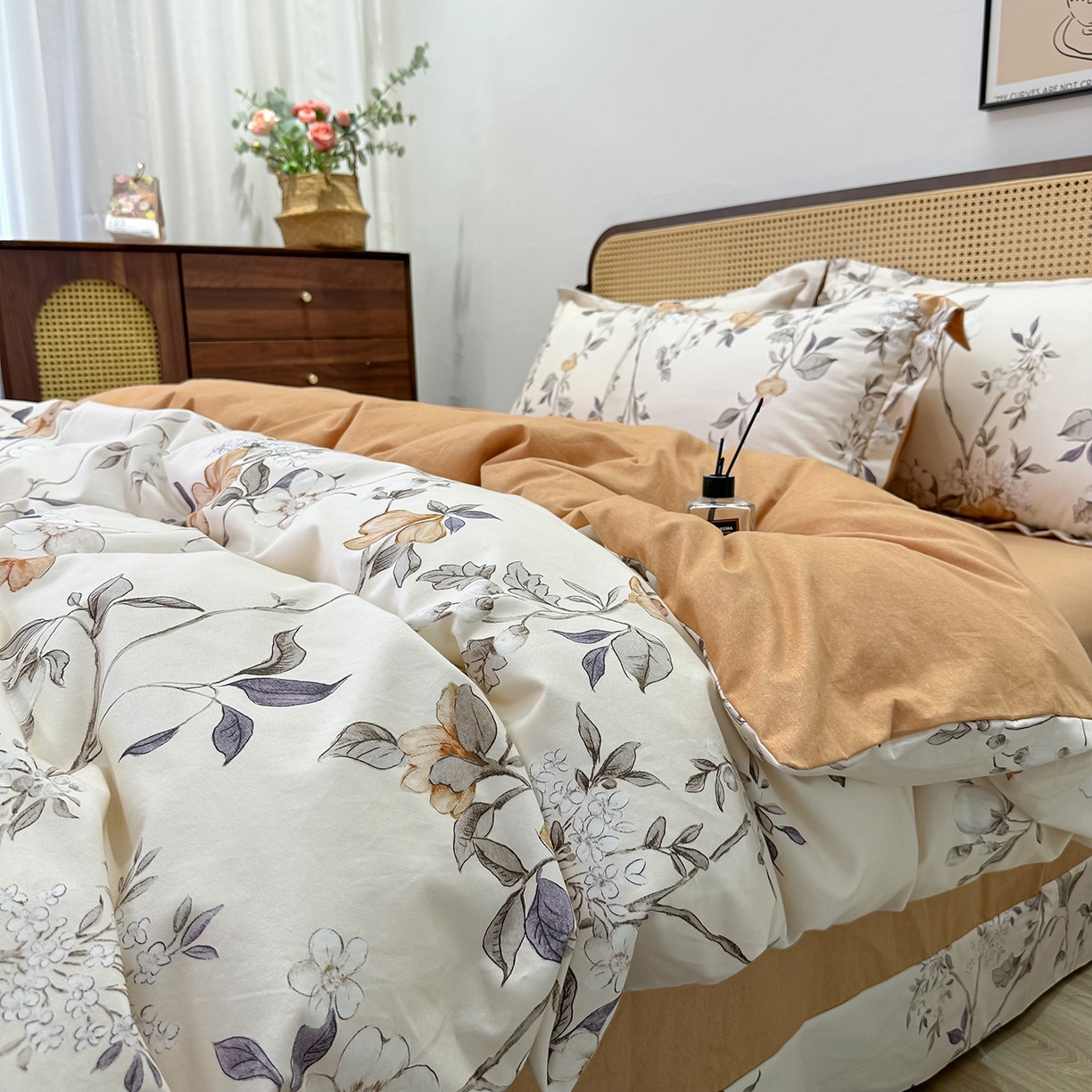 91家纺网 家纺一手货源 找家纺 橙艺家居 2025新款秋冬全棉纯棉磨毛四件套 硕朵-桔