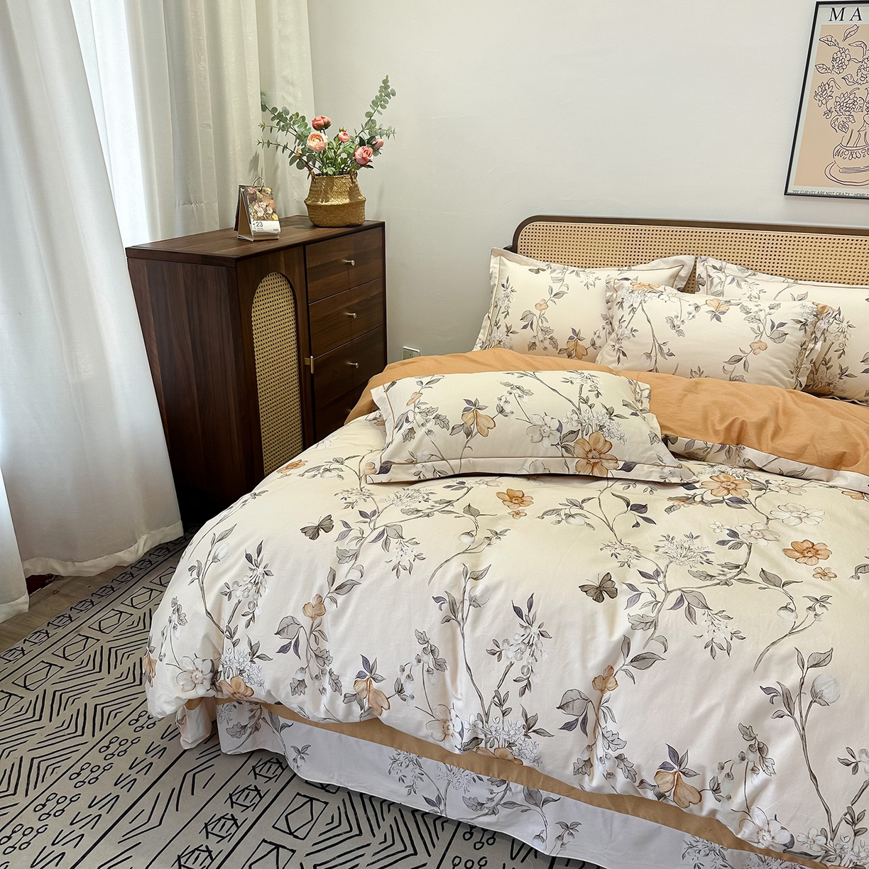 91家纺网 家纺一手货源 找家纺 橙艺家居 2025新款秋冬全棉纯棉磨毛四件套 硕朵-桔