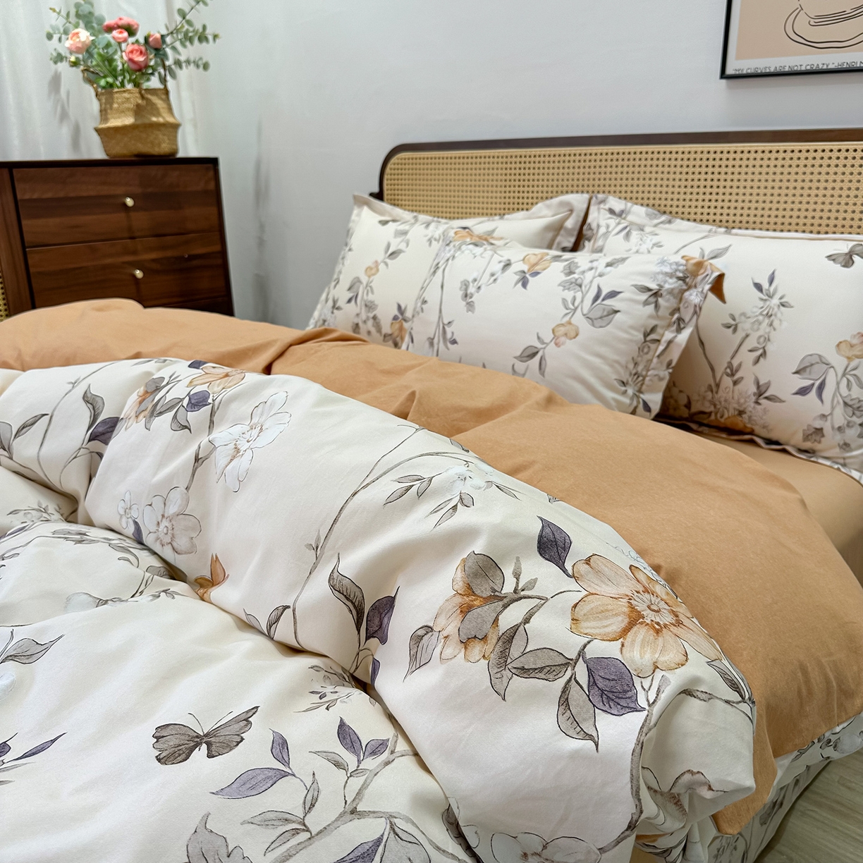 91家纺网 家纺一手货源 找家纺 橙艺家居 2025新款秋冬全棉纯棉磨毛四件套 硕朵-桔