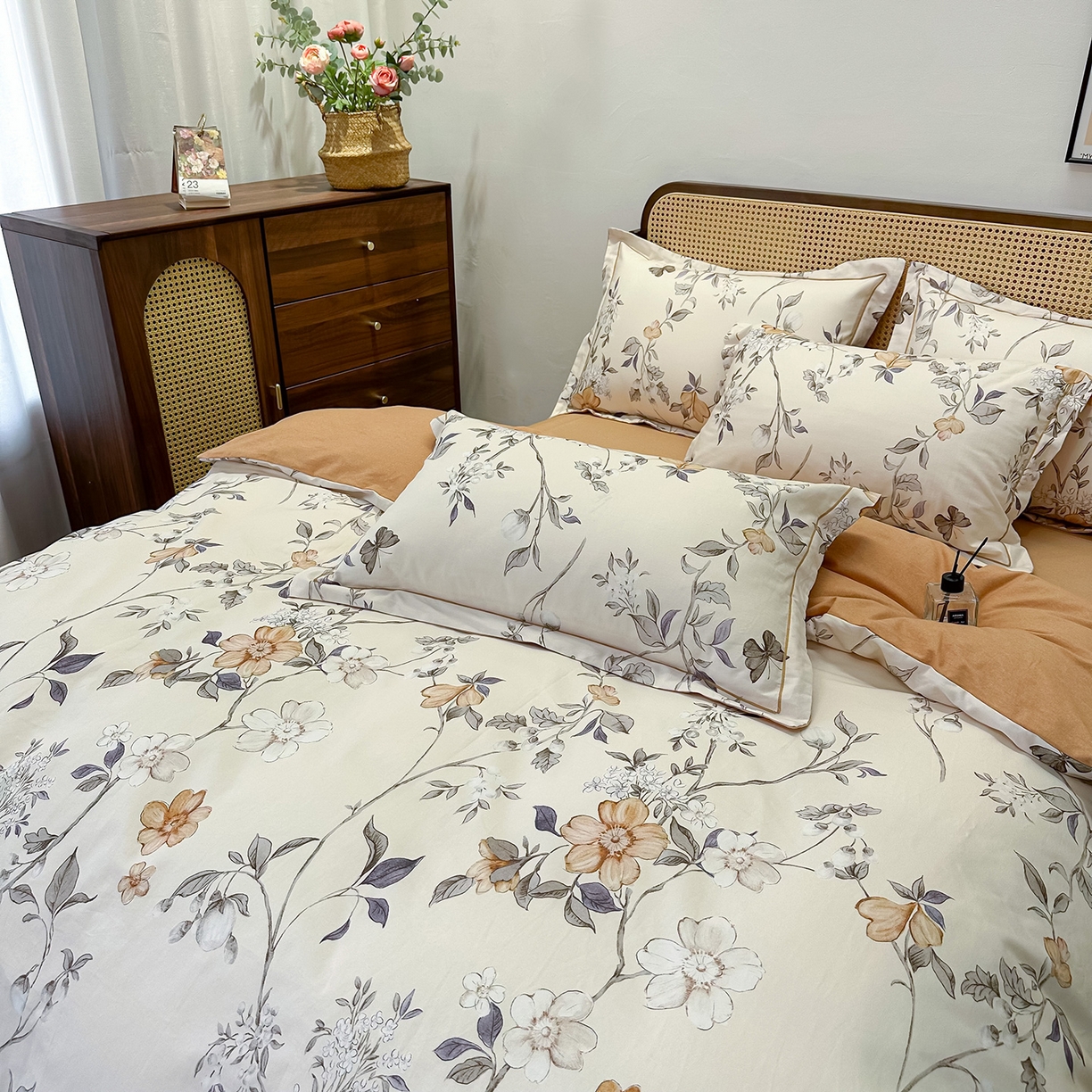 91家纺网 家纺一手货源 找家纺 橙艺家居 2025新款秋冬全棉纯棉磨毛四件套 硕朵-桔