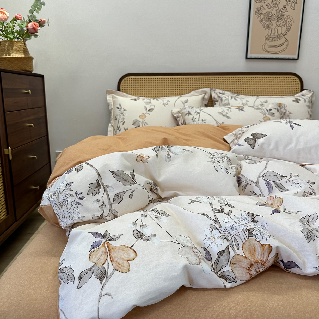 91家纺网 家纺一手货源 找家纺 橙艺家居 2025新款秋冬全棉纯棉磨毛四件套 硕朵-桔