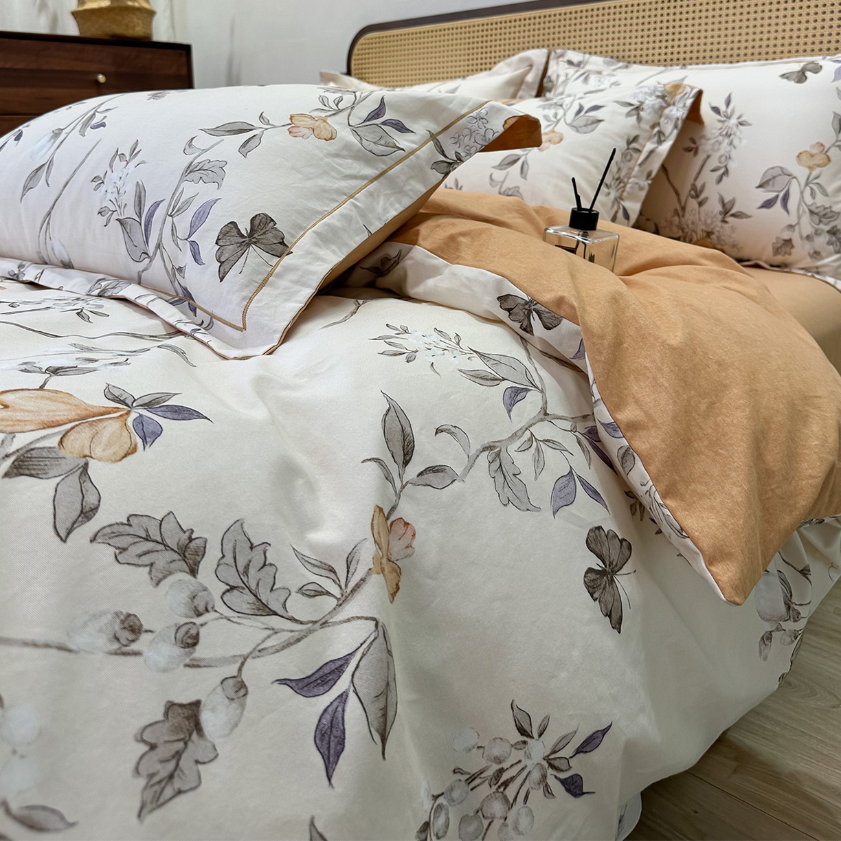 91家纺网 家纺一手货源 找家纺 橙艺家居 2025新款秋冬全棉纯棉磨毛四件套 硕朵-桔