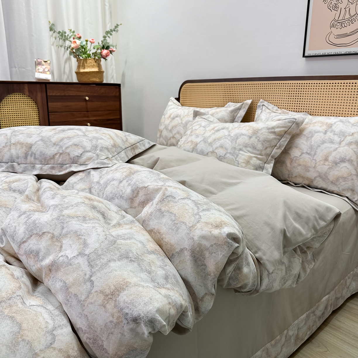 91家纺网 家纺一手货源 找家纺 橙艺家居 2025新款秋冬全棉纯棉磨毛四件套 温言