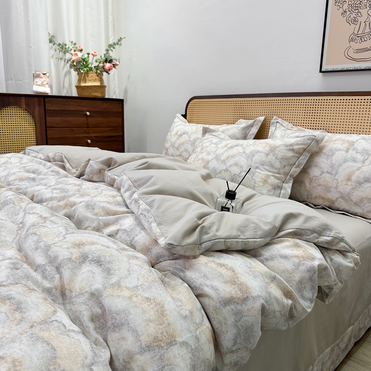 91家纺网 家纺一手货源 找家纺 橙艺家居 2025新款秋冬全棉纯棉磨毛四件套 温言