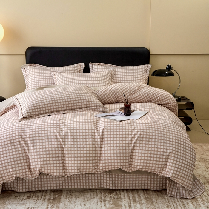 91家纺网 家纺一手货源 找家纺 橙艺家居 2025新款秋冬全棉纯棉磨毛四件套 华夫-咖