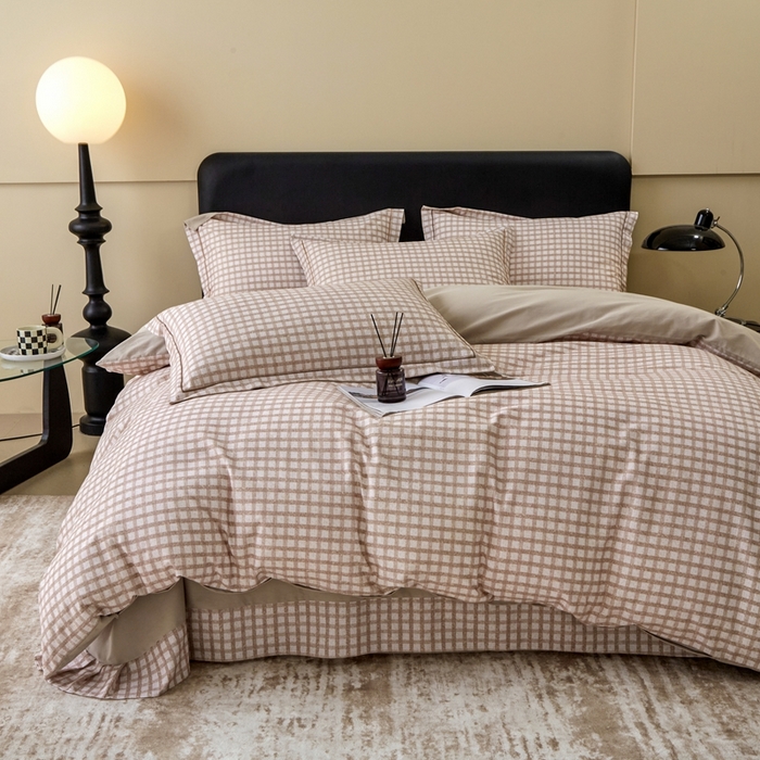 91家纺网 家纺一手货源 找家纺 橙艺家居 2025新款秋冬全棉纯棉磨毛四件套 华夫-咖