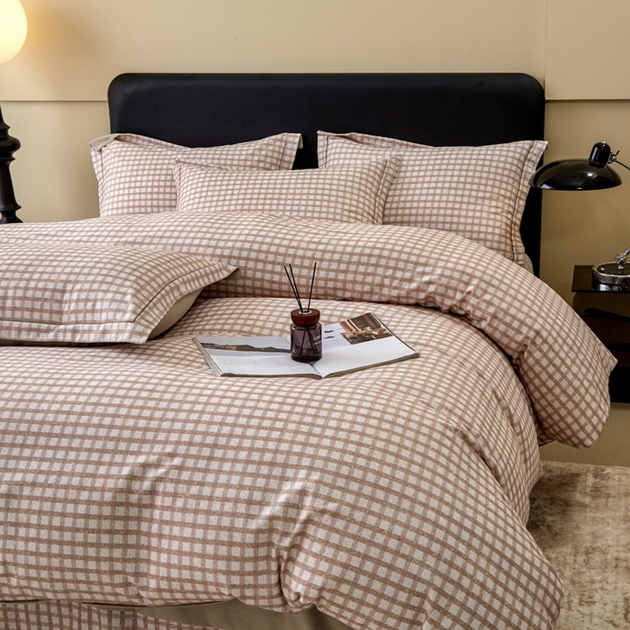 91家纺网 家纺一手货源 找家纺 橙艺家居 2025新款秋冬全棉纯棉磨毛四件套 华夫-咖