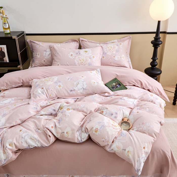 91家纺网 家纺一手货源 找家纺 橙艺家居 2025新款秋冬全棉纯棉磨毛四件套 回眸一笑-粉