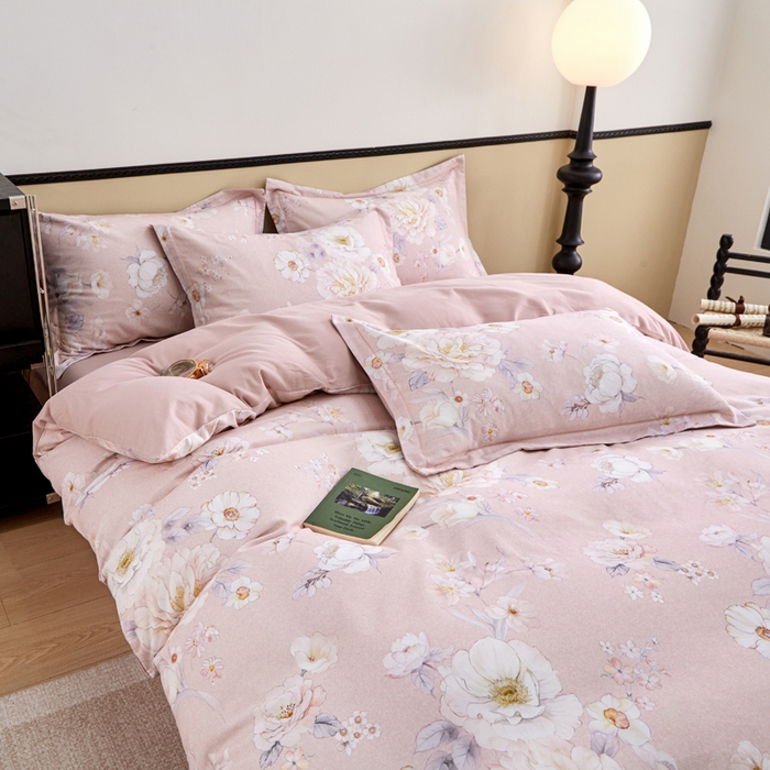 91家纺网 家纺一手货源 找家纺 橙艺家居 2025新款秋冬全棉纯棉磨毛四件套 回眸一笑-粉