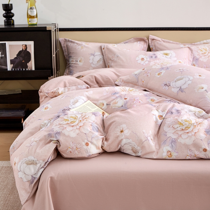 91家纺网 家纺一手货源 找家纺 橙艺家居 2025新款秋冬全棉纯棉磨毛四件套 回眸一笑-粉