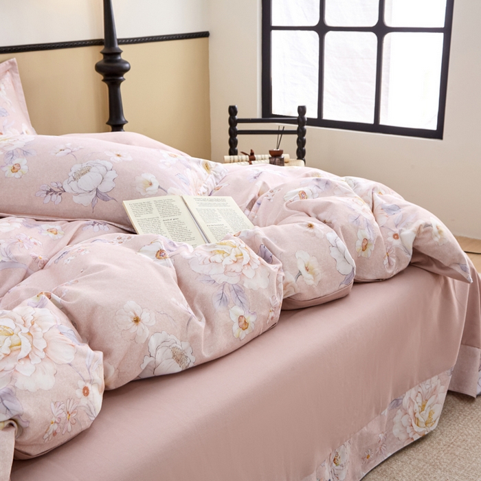 91家纺网 家纺一手货源 找家纺 橙艺家居 2025新款秋冬全棉纯棉磨毛四件套 回眸一笑-粉