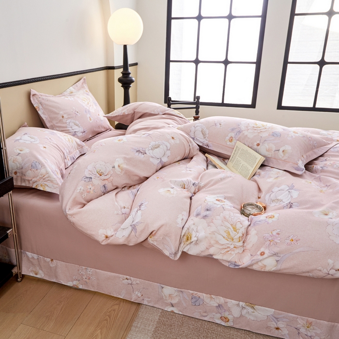 91家纺网 家纺一手货源 找家纺 橙艺家居 2025新款秋冬全棉纯棉磨毛四件套 回眸一笑-粉