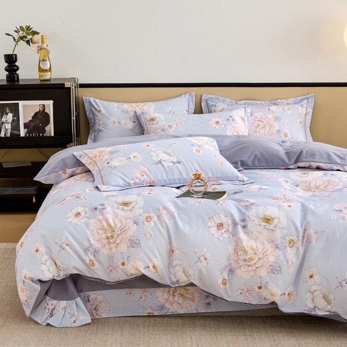 91家纺网 家纺一手货源 找家纺 橙艺家居 2025新款秋冬全棉纯棉磨毛四件套 回眸一笑-蓝