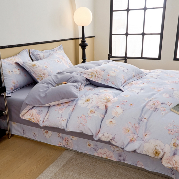 91家纺网 家纺一手货源 找家纺 橙艺家居 2025新款秋冬全棉纯棉磨毛四件套 回眸一笑-蓝