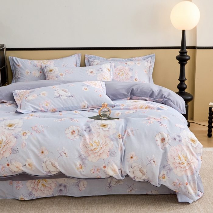 91家纺网 家纺一手货源 找家纺 橙艺家居 2025新款秋冬全棉纯棉磨毛四件套 回眸一笑-蓝