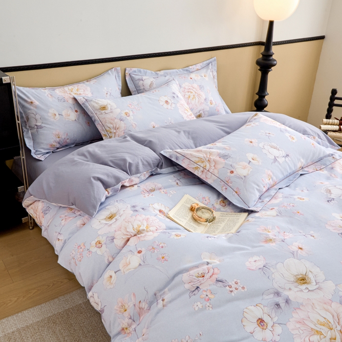 91家纺网 家纺一手货源 找家纺 橙艺家居 2025新款秋冬全棉纯棉磨毛四件套 回眸一笑-蓝