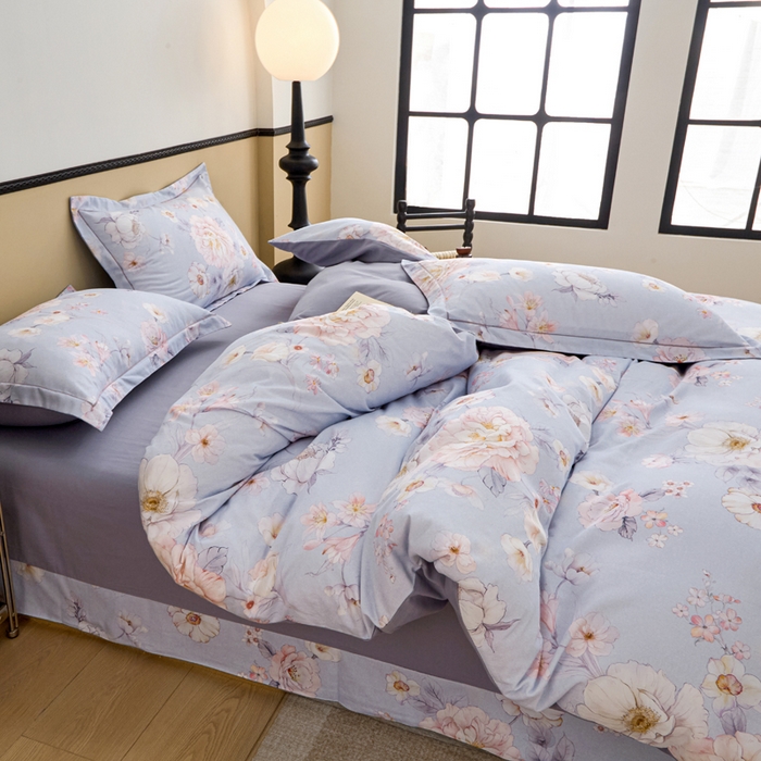 91家纺网 家纺一手货源 找家纺 橙艺家居 2025新款秋冬全棉纯棉磨毛四件套 回眸一笑-蓝