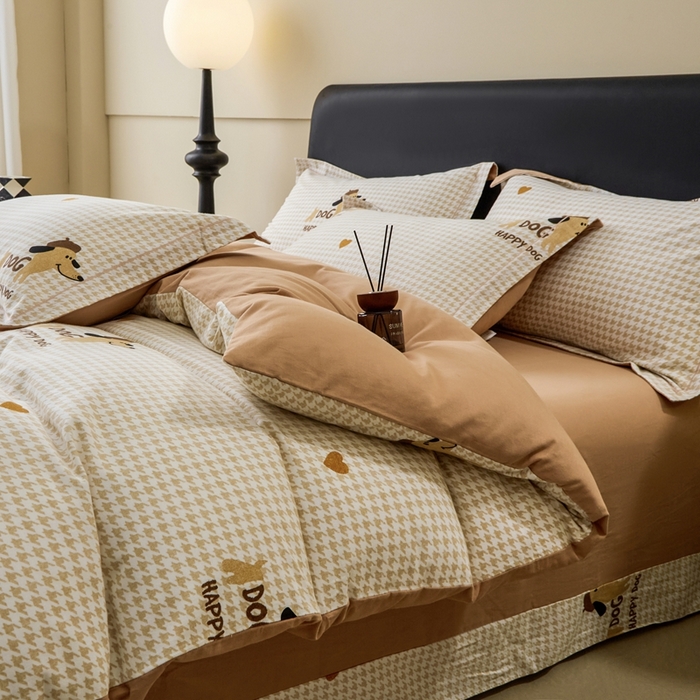 91家纺网 家纺一手货源 找家纺 橙艺家居 2025新款秋冬全棉纯棉磨毛四件套 旺财多多