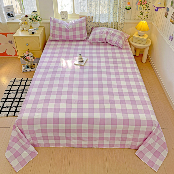 91家纺网 家纺一手货源 找家纺 繁花家居 2025软爆高克重水洗棉床单床笠单件 学生季跑量款 紫方格