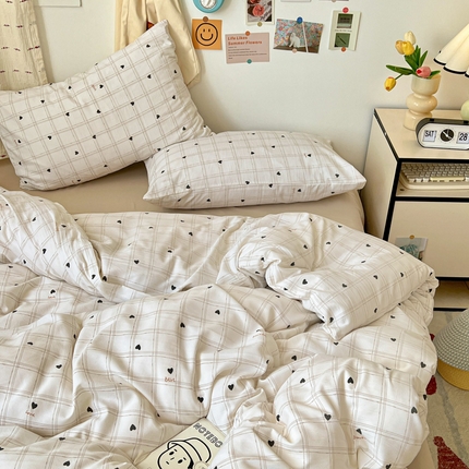 源莱 2025开学季小清新卡通时尚印花水洗双层纱四件套 小美满