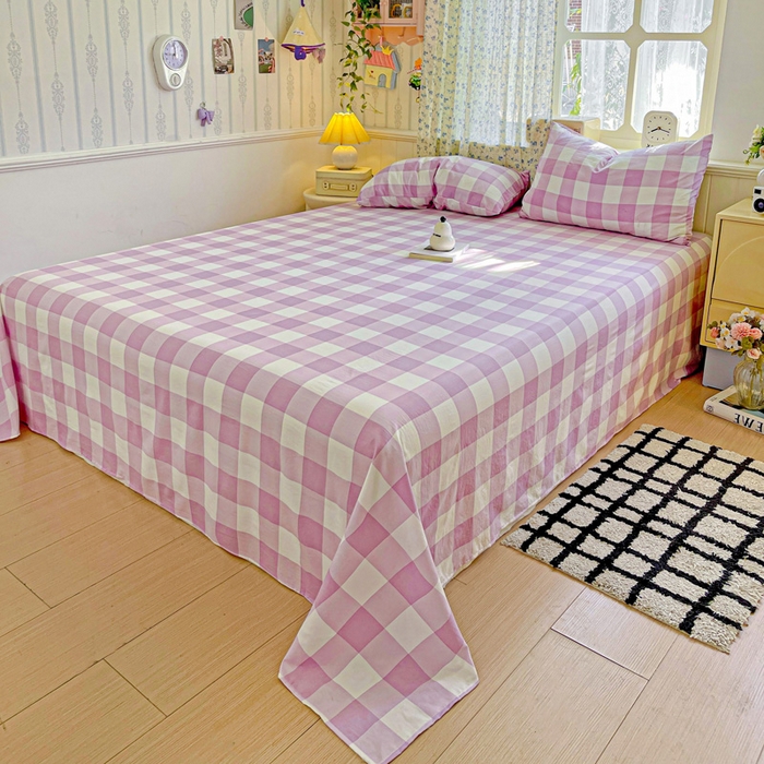 91家纺网 家纺一手货源 找家纺 繁花家居 2025软爆高克重水洗棉床单床笠单件 学生季跑量款 紫方格