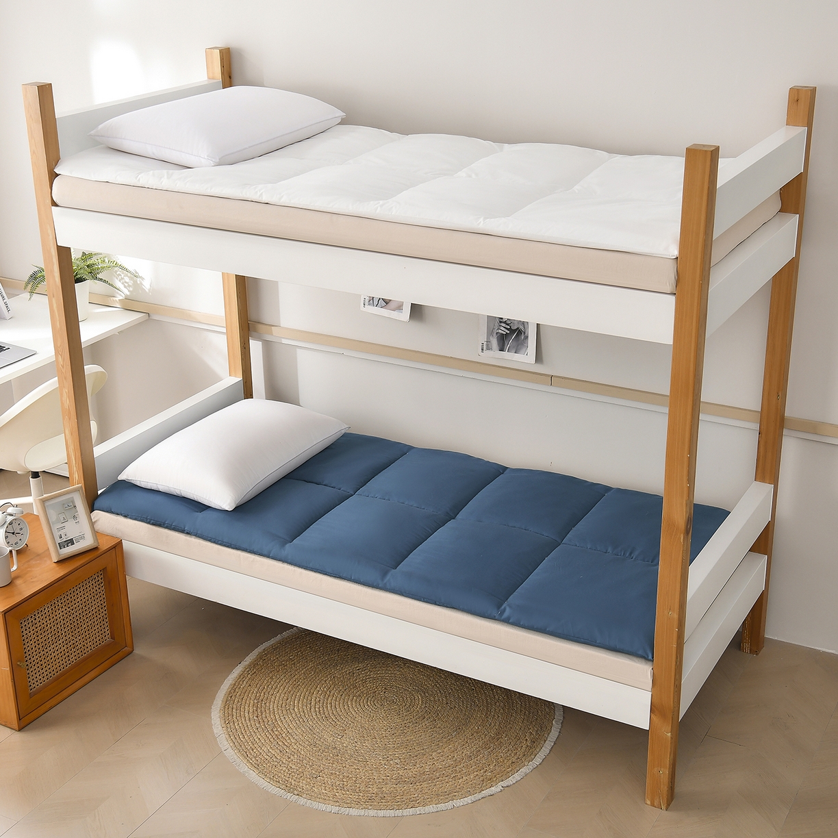 91家纺网 家纺一手货源 找家纺 好老表被业 2025新款磨毛学生宿舍上下铺枕芯被子床褥三件套 青春蓝