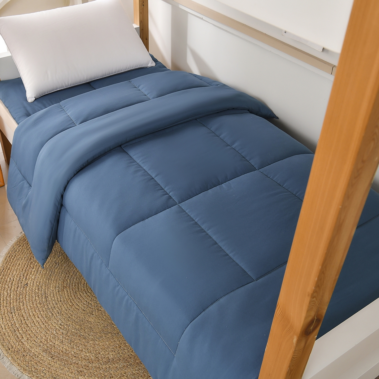 91家纺网 家纺一手货源 找家纺 好老表被业 2025新款磨毛学生宿舍上下铺枕芯被子床褥三件套 青春蓝