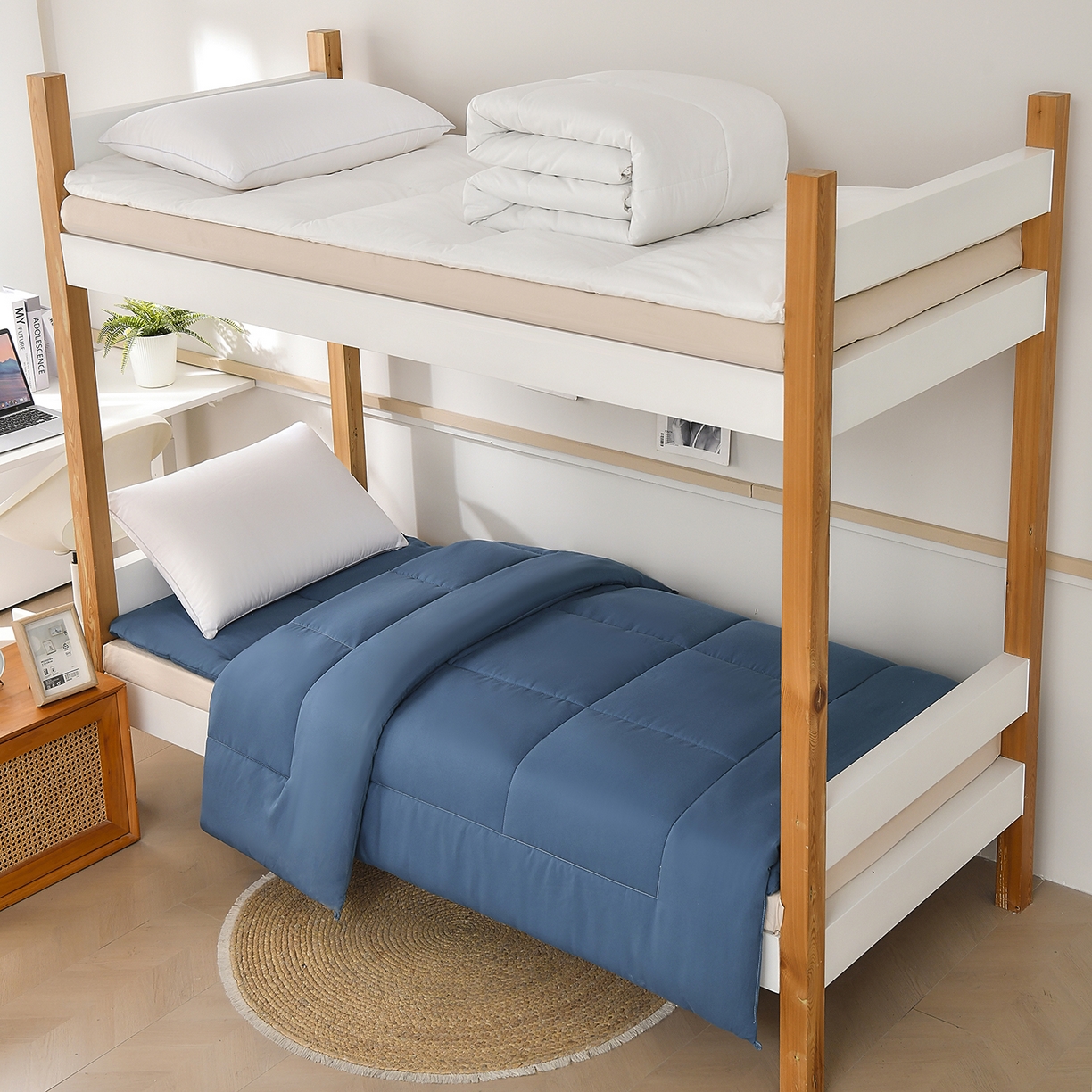 好老表被业 2025新款磨毛学生宿舍上下铺枕芯被子床褥三件套 青春蓝