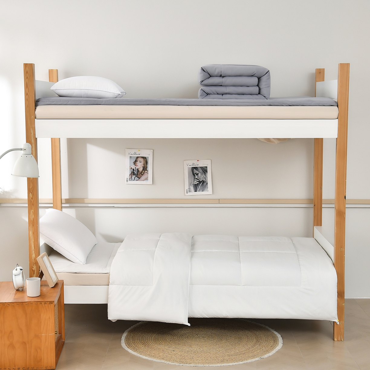 91家纺网 家纺一手货源 找家纺 好老表被业 2025新款磨毛学生宿舍上下铺枕芯被子床褥三件套 牛奶白