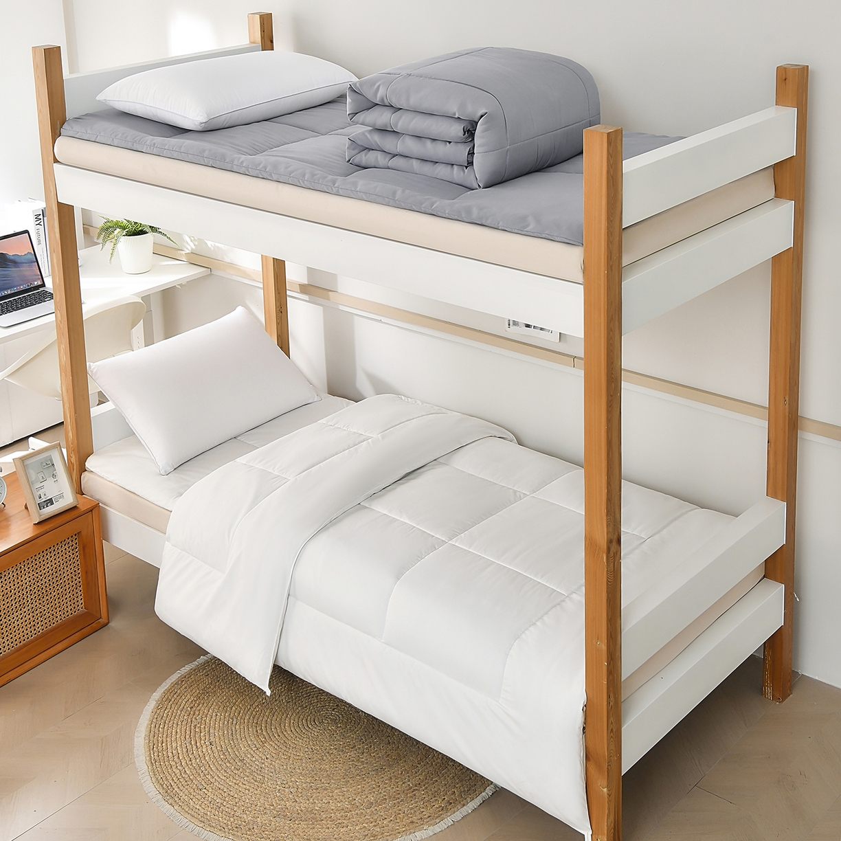 好老表被业 2025新款磨毛学生宿舍上下铺枕芯被子床褥三件套 牛奶白