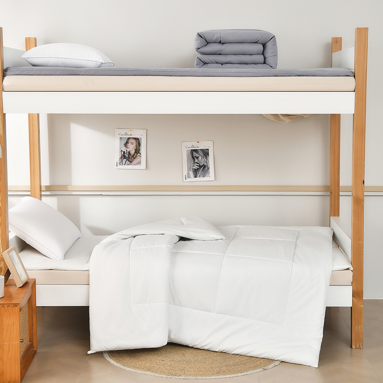 91家纺网 家纺一手货源 找家纺 好老表被业 2025新款磨毛学生宿舍上下铺枕芯被子床褥三件套 牛奶白