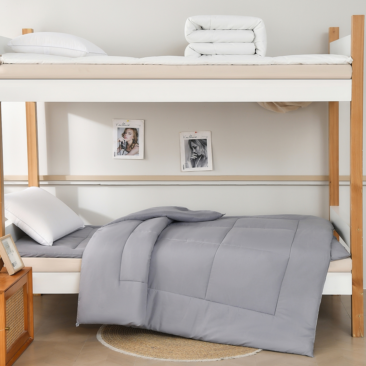 91家纺网 家纺一手货源 找家纺 好老表被业 2025新款磨毛学生宿舍上下铺枕芯被子床褥三件套 经典灰