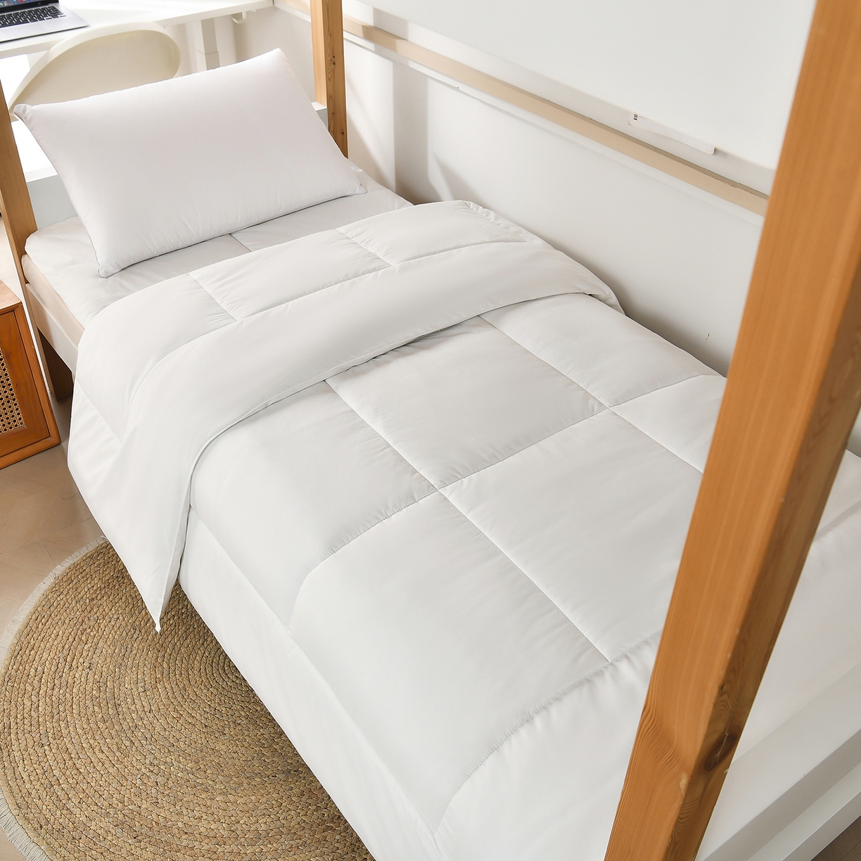 91家纺网 家纺一手货源 找家纺 好老表被业 2025新款磨毛学生宿舍上下铺枕芯被子床褥三件套 牛奶白