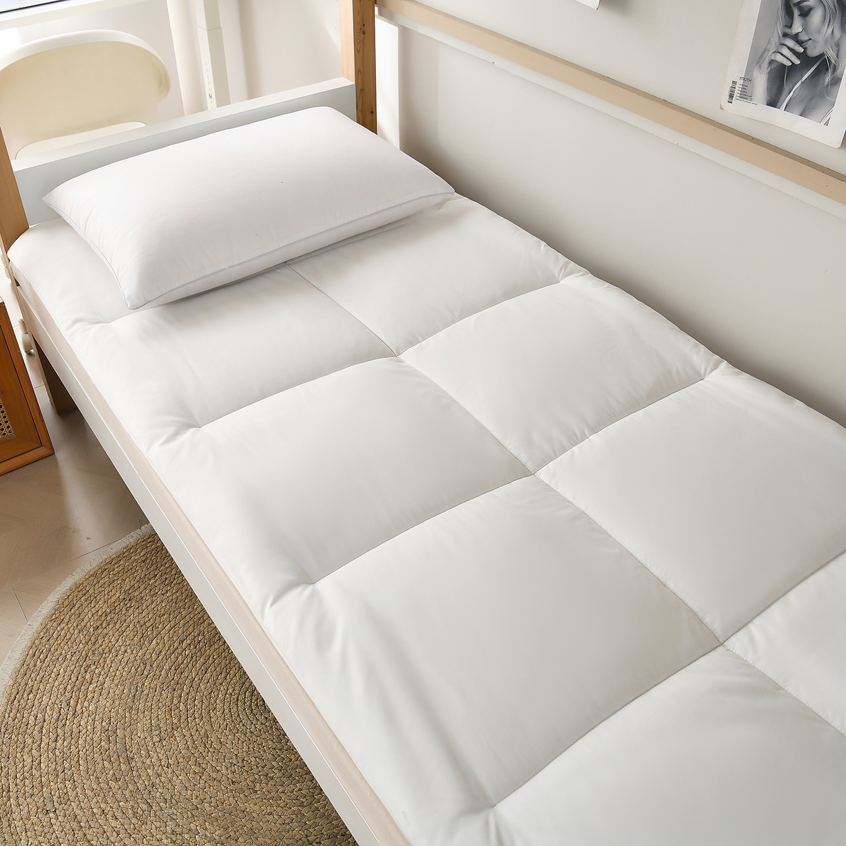 91家纺网 家纺一手货源 找家纺 好老表被业 2025新款磨毛学生宿舍上下铺枕芯被子床褥三件套 牛奶白