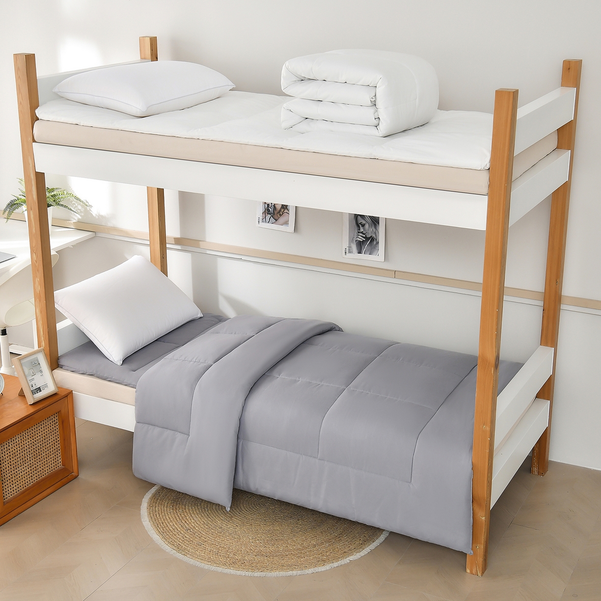 91家纺网 家纺一手货源 找家纺 好老表被业 2025新款磨毛学生宿舍上下铺枕芯被子床褥三件套 经典灰