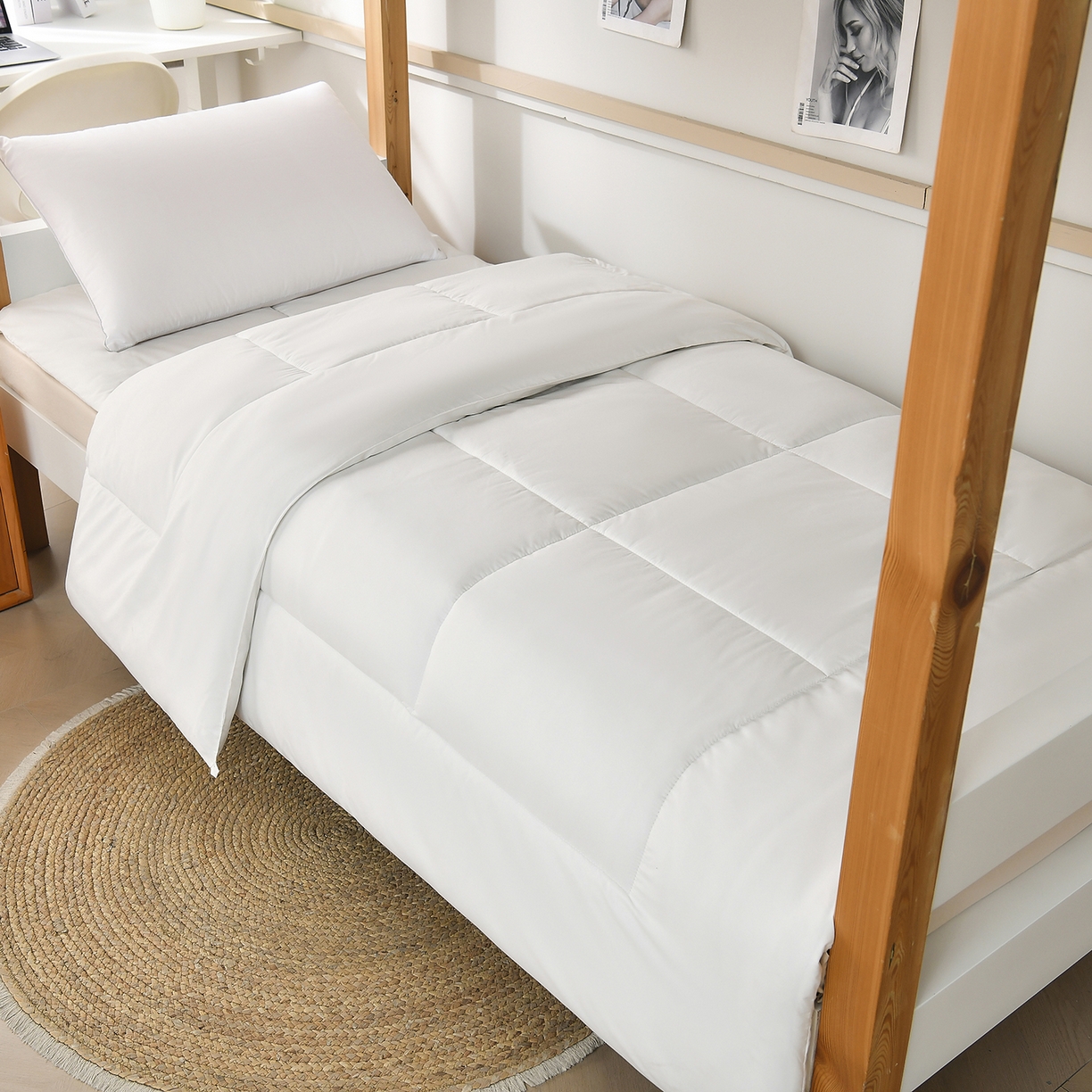 91家纺网 家纺一手货源 找家纺 好老表被业 2025新款磨毛学生宿舍上下铺枕芯被子床褥三件套 牛奶白