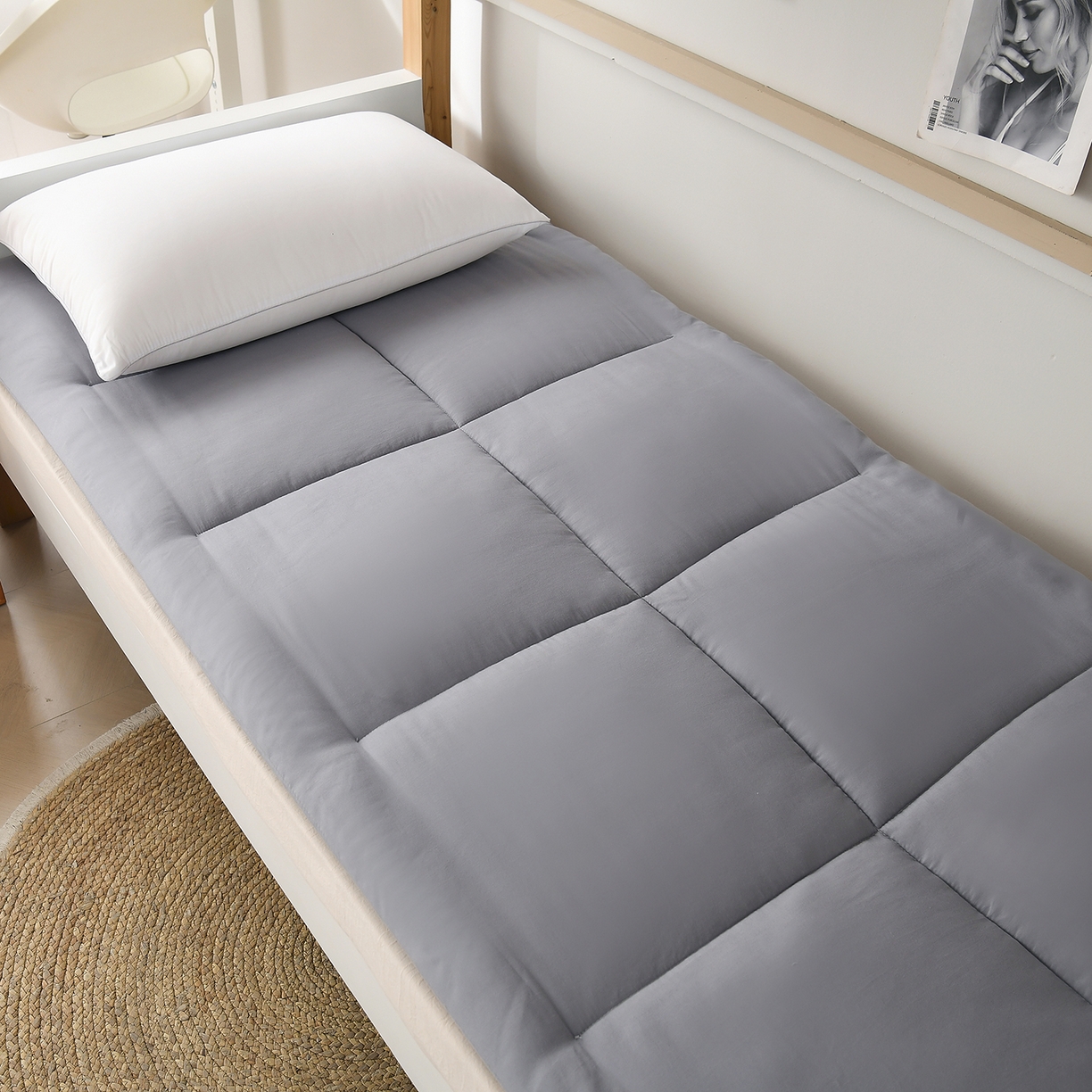 91家纺网 家纺一手货源 找家纺 好老表被业 2025新款磨毛学生宿舍上下铺枕芯被子床褥三件套 经典灰