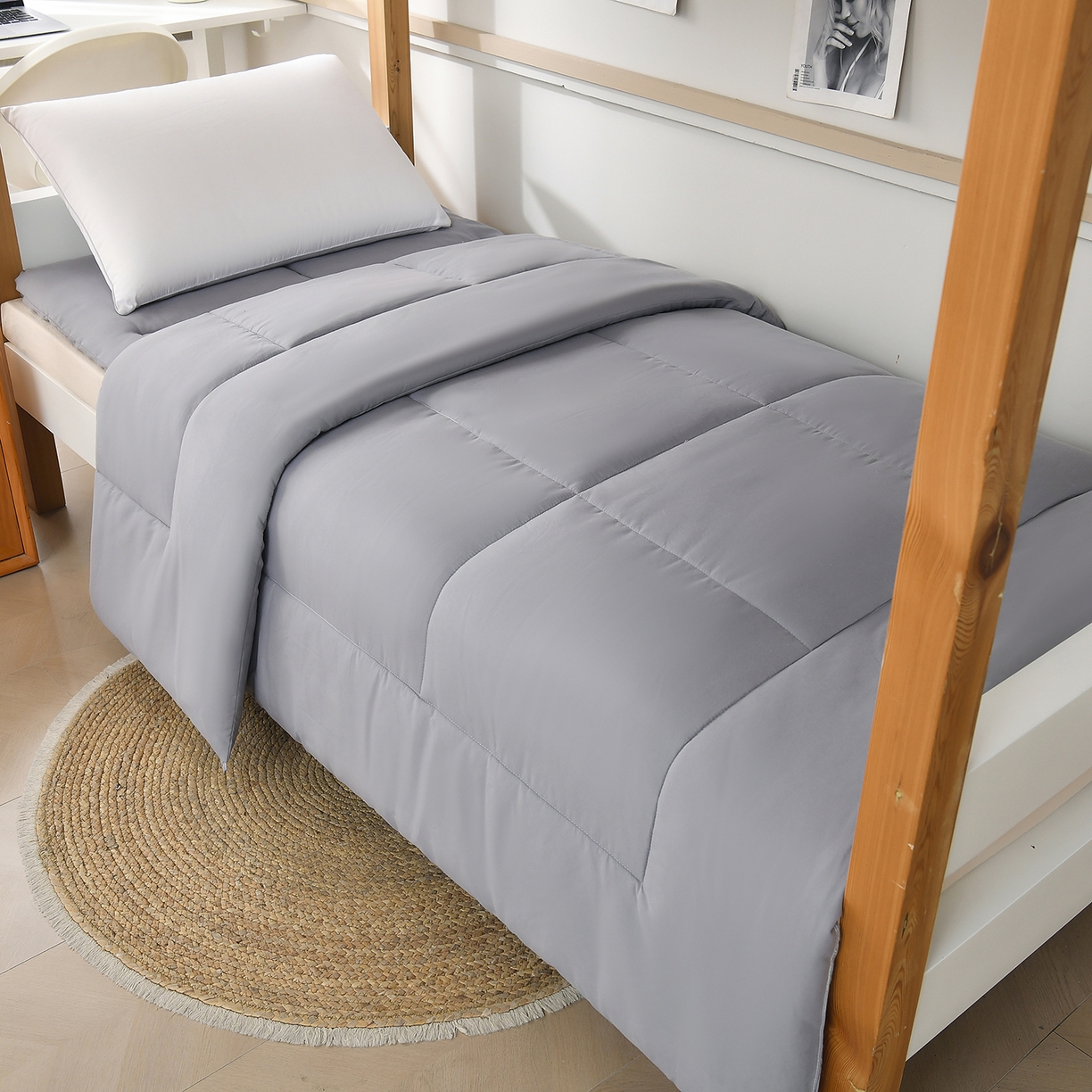 91家纺网 家纺一手货源 找家纺 好老表被业 2025新款磨毛学生宿舍上下铺枕芯被子床褥三件套 经典灰