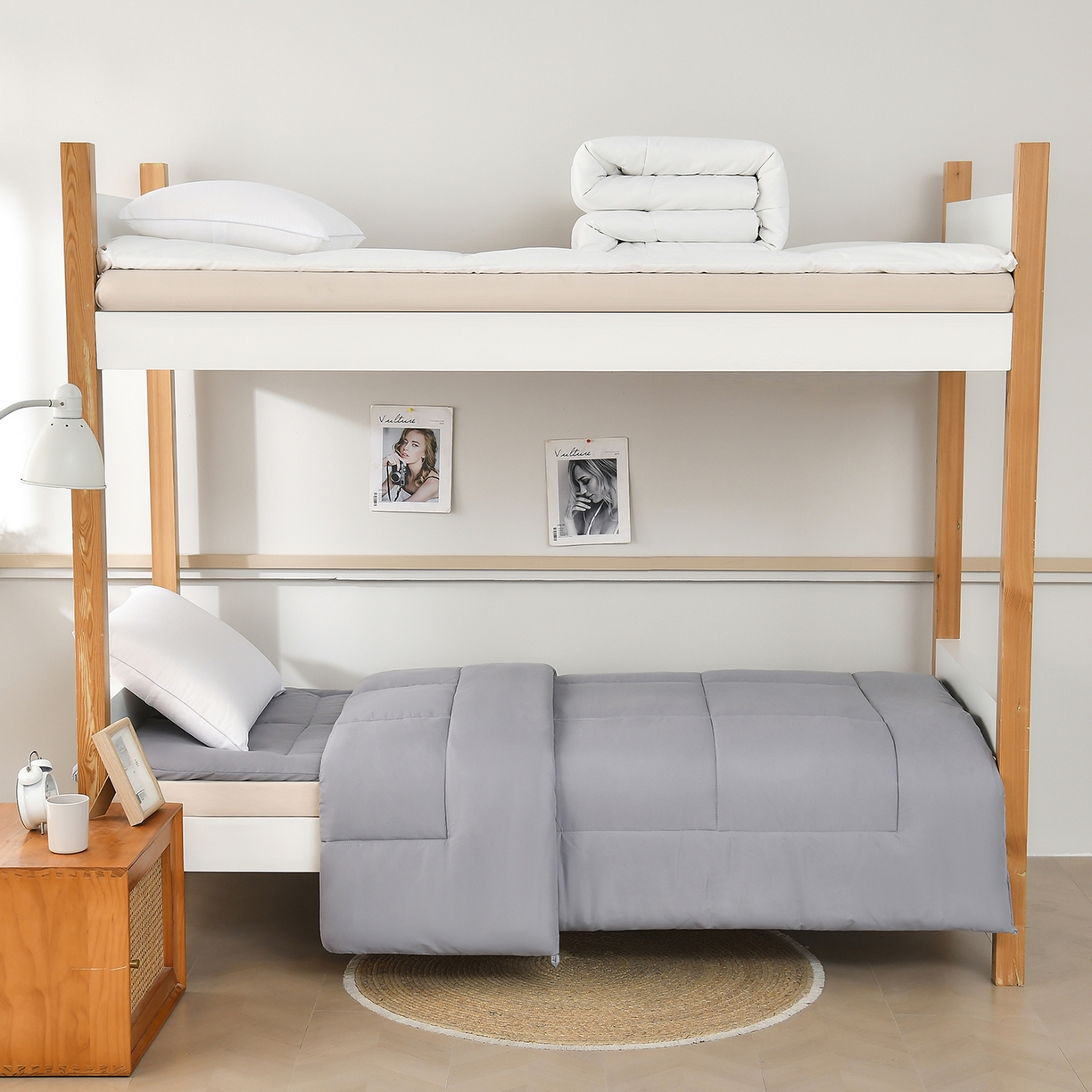 91家纺网 家纺一手货源 找家纺 好老表被业 2025新款磨毛学生宿舍上下铺枕芯被子床褥三件套 经典灰