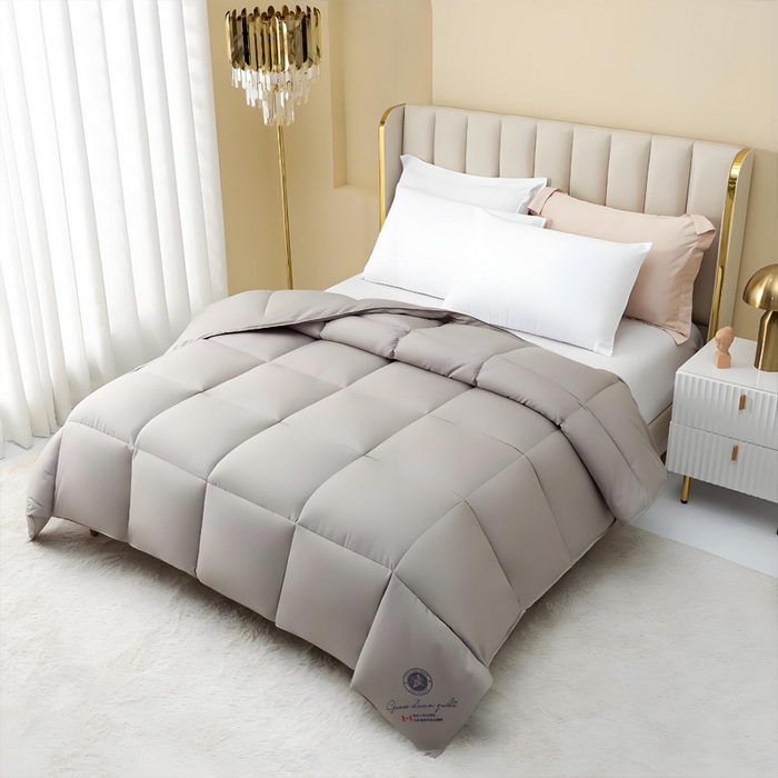91家纺网 家纺一手货源 找家纺 好老表被业 2025新款95白鹅绒羽绒被被子被芯 纯棉-灰色加拿大